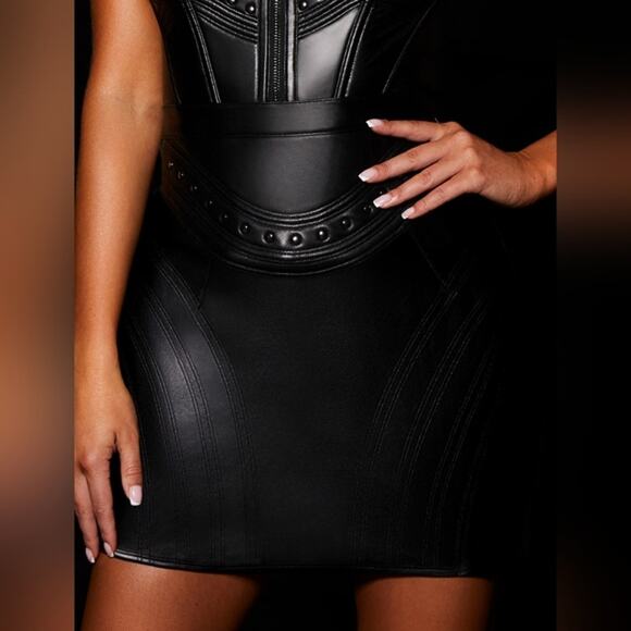 NWT Honey Birdette Connie Skirt XL – Black Faux Leather - Picture 4 of 11